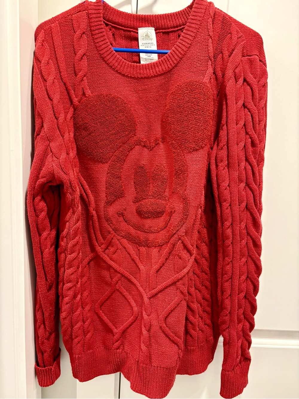 Disney Red Cable Knit Mickey Mouse Crewneck Sweater